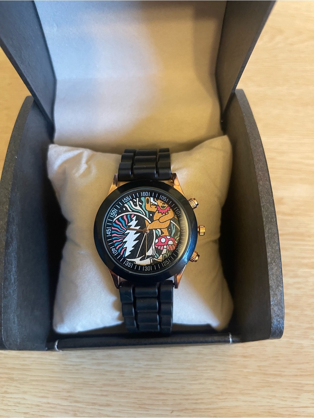 Men's Black Strap Watch with Colorful Grateful Dead Dial